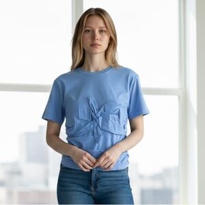 Tanya Taylor Parker Gathered Mixed Media Blue Top Size XS NWT